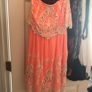 Coral colored, strapless sun dress from DressUp